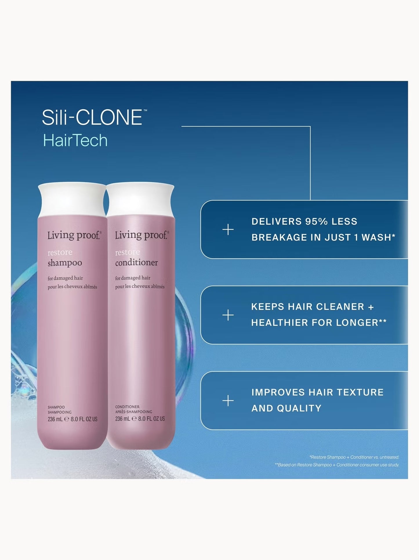LIVING PROOF RESTORE SHAMPOO AND CONDTIONER BUNDLE FOR DAMAGE REPAIR, STRENGTHENING AND SHINE