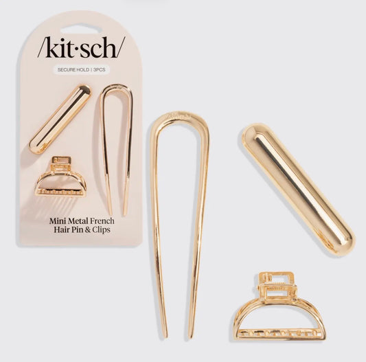 Kitsch Gold Mini Metal French Hair Pin & Clips Set