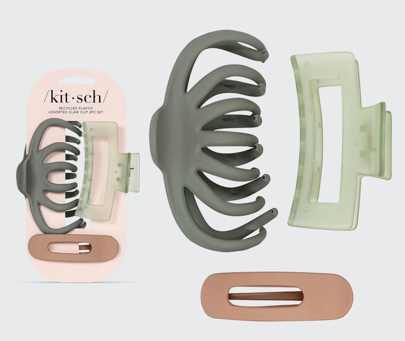 Recycled Plastic Assorted Claw Clip 3pc - Oversized Claw Clip